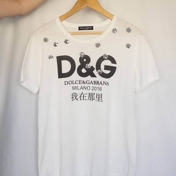 Dolce & Gabbana White T-Shirt with Sequin Detail - Picture 1 of 10
